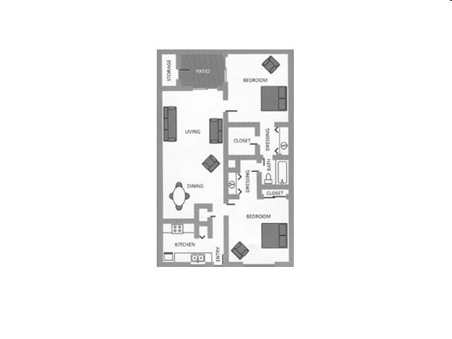 Two Bedroom One Bath 120 floor plan